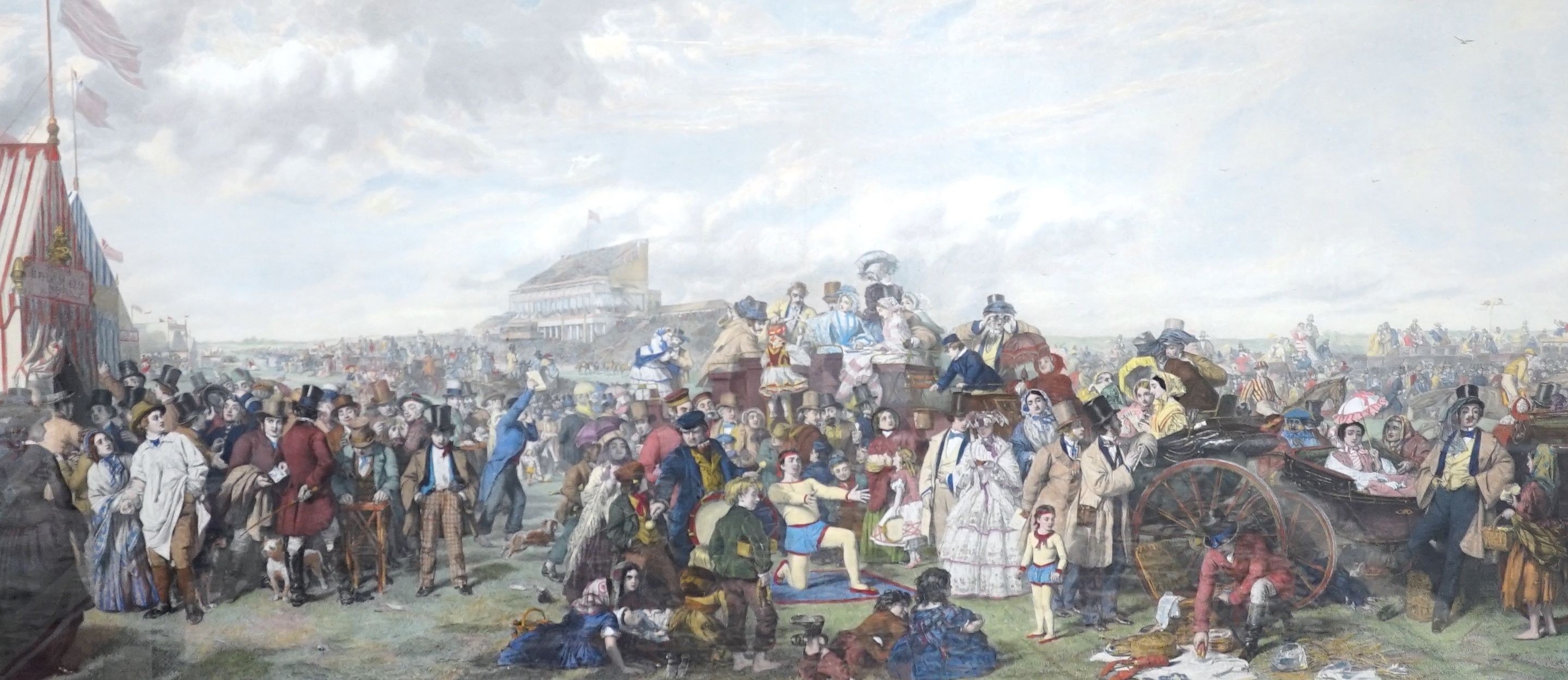 After Frith - Derby Day, a hand coloured engraving, 57 cm X 115 cm